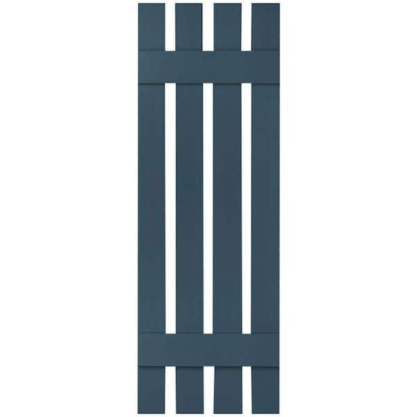 Ekena Millwork 16-1/4 in. x 39 in. Lifetime Vinyl Custom Four Board Spaced Board and Batten Shutters Pair Classic Blue