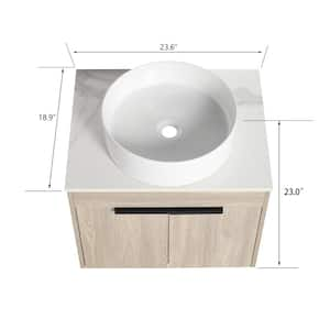 23.60 in. W x 18.90 in. D x 23.00 in. H Floating Wall-Mounted Bath Vanity in White Oak with Ceramic Top