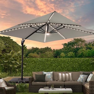 10 ft. x 10 ft. Outdoor Square Cantilever LED Patio Umbrella, Aluminum Frame and Innovative 360° Rotation System, Gray