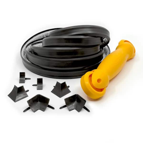 Project Kit, 1/2 in. D x 1/2 in. W. x 10 ft. L, Black, PVC Flexible Trim, Corner and End caps, Applicator Tool, 1-Pack