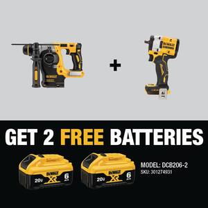 20V MAX XR Cordless Brushless 1 in. SDS Plus L-Shape Rotary Hammer & ATOMIC Brushless 3/8 in. Impact Wrench (Tools-Only)