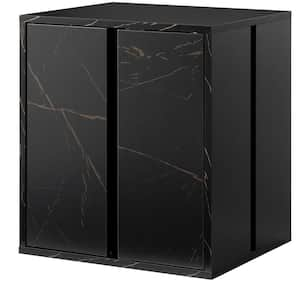 Black 2 Shelves 17.7 in. W Nightstand with LED and Glass Shelves