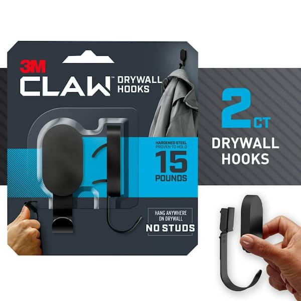 3M CLAW 3.3 in. H Steel Black 15 lbs. Load Capacity Drywall Hooks (Pack of 2)