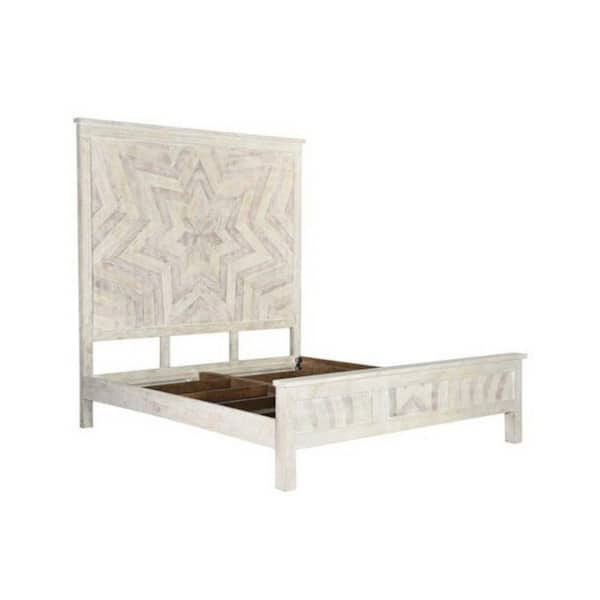HomeRoots Shelly White Wood Frame King Panel Bed with Solid Wood