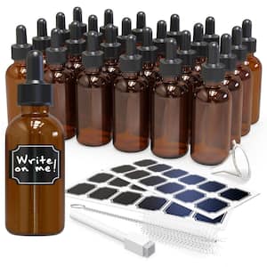 2 oz. Glass Dropper Bottles with Funnel, Brush, Marker and Labels - Amber (Pack of 24)