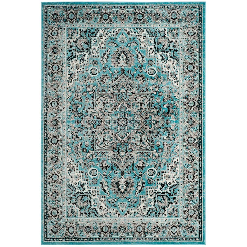 Ivory & Blue Floral Reversible Synthetic Area Rug 6' x 9'