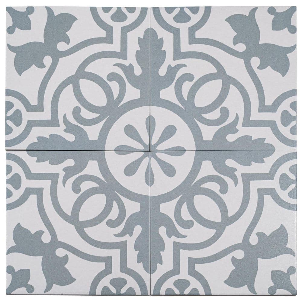 Bliss 8" Gray and White Porcelain Moroccan Wall and Floor Tile