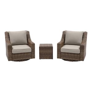 Rock Cliff 3-Piece Brown Wicker Outdoor Patio Seating Set with CushionGuard Riverbed Tan Cushions
