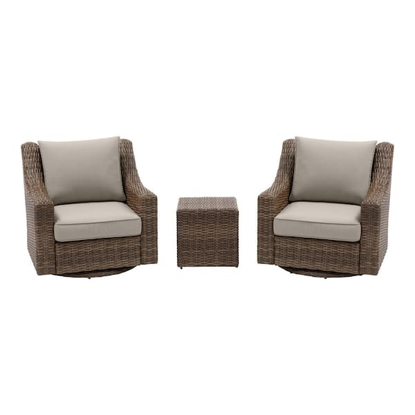 Rock Cliff 3-Piece Brown Wicker Outdoor Patio Seating Set with CushionGuard Riverbed Tan Cushions