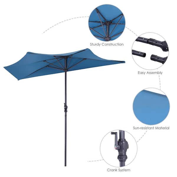 9/ 10ft Battery Operated LED Half Umbrella Patio Terrace Outoor Wall Balcony 