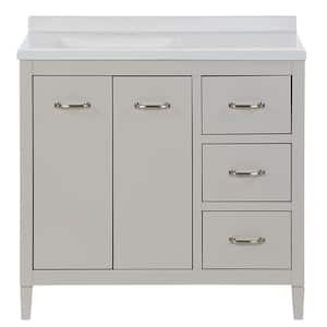 Marrett 37 in. W x 19 in. D x 38 in. H Single Sink  Bath Vanity in Light Gray with Snow Engineered Solid Surface Top