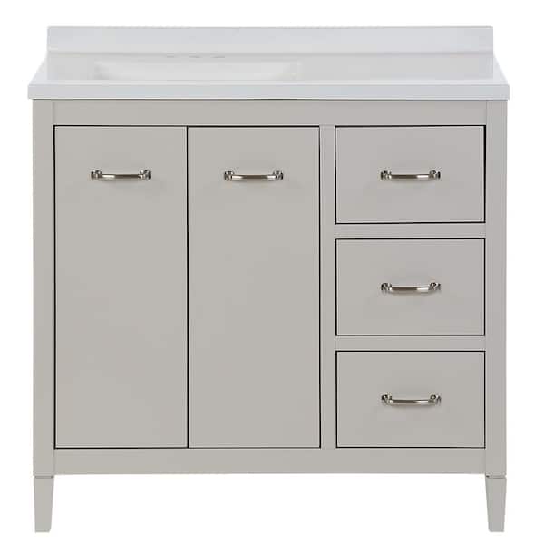 Marrett 37 in. Single Sink Light Gray Bath Vanity with Snow Cultured Marble Top (Assembled)