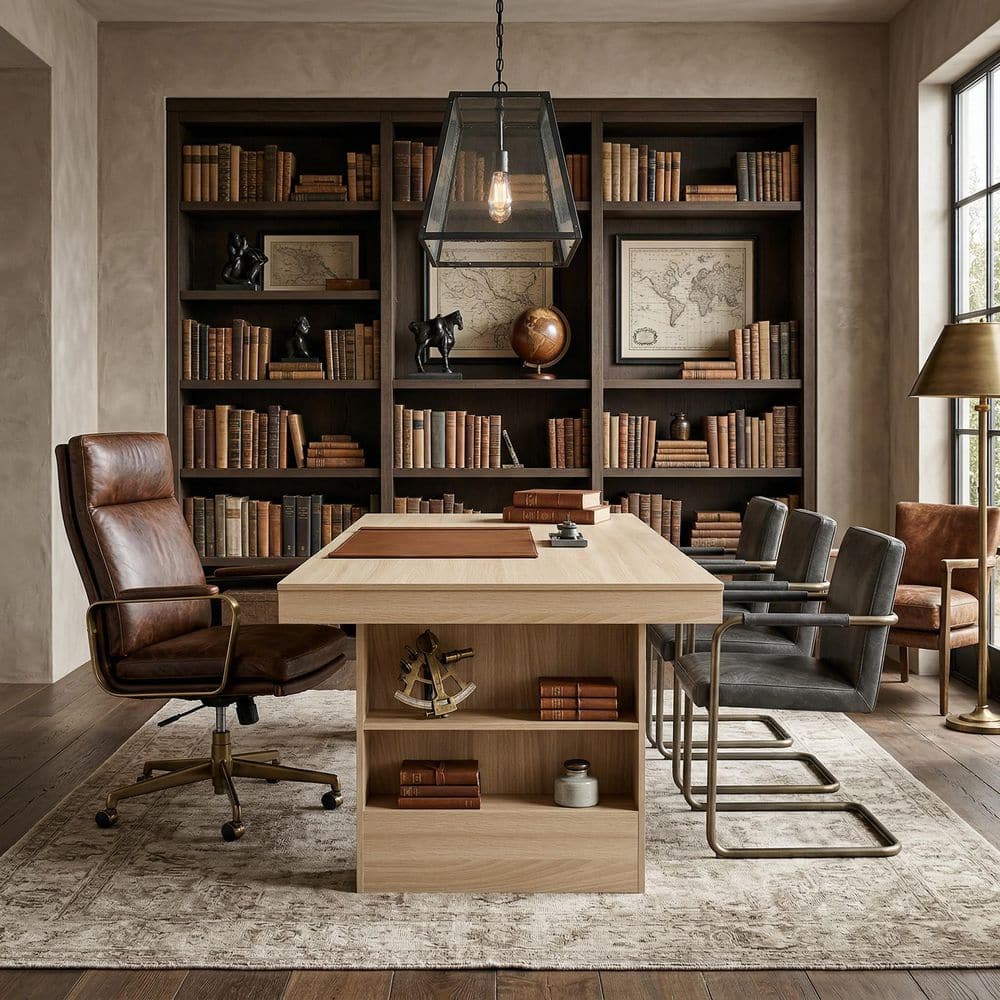FUFU&GAGA 78.7 in. W Rectangular Natural Wood Computer Desk with