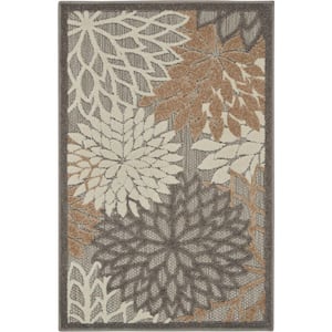 Aloha Natural 3 ft. x 4 ft. Floral Modern Indoor/Outdoor Patio Kitchen Area Rug