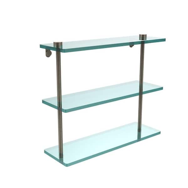 Allied Brass 16 in. L x 15 in. H x 5 in. W 3-Tier Clear Glass Bathroom Shelf in Antique Pewter