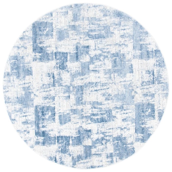 SAFAVIEH Amelia Ivory/Blue 7 ft. x 7 ft. Distressed Geometric Round Area Rug