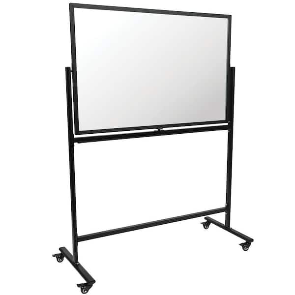 Reversible Tempered Glass Whiteboard on Wheels-48 in. x 32 in. (Black Frame)
