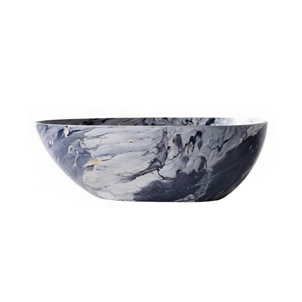 58.95 in. x 30.65 in. Flat Bottom Freestanding Solid surface Soaking Bathtub with Center Drain in Marble Gray