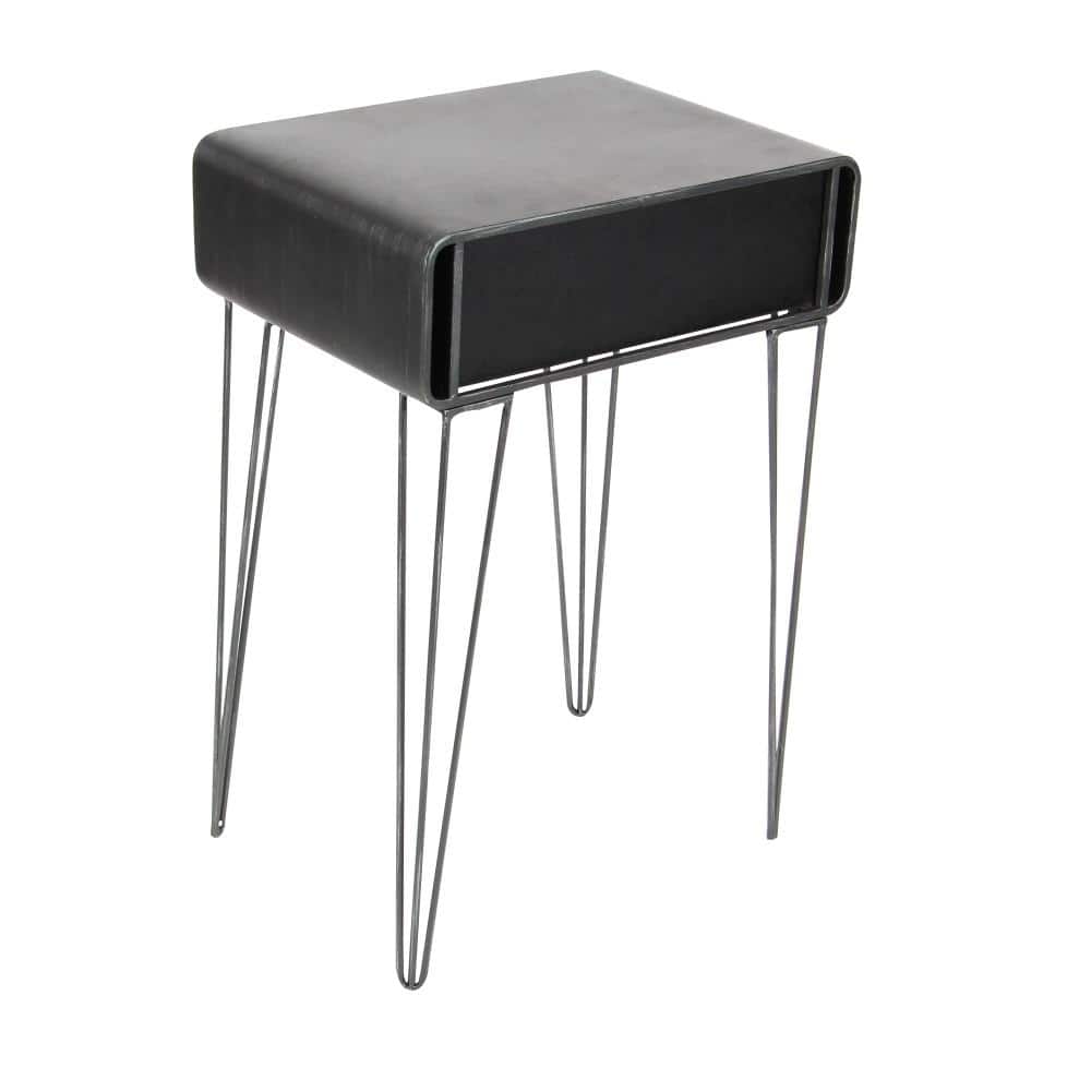 Black and Beige Metal Wood Accent Table with Drawer