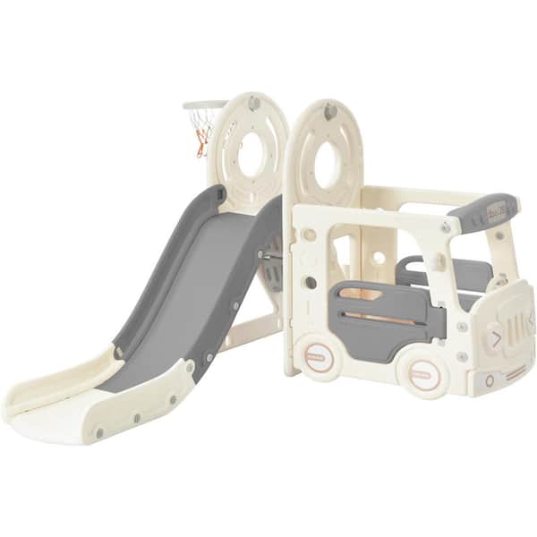 Bon Furni Gray Freestanding Playset with Bus Structure and Slide
