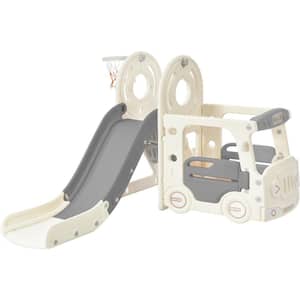 Gray Freestanding Playset with Bus Structure and Slide