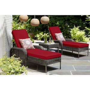 Cambridge Gray Wicker Outdoor Patio Chaise Lounge with CushionGuard Chili Red Cushions