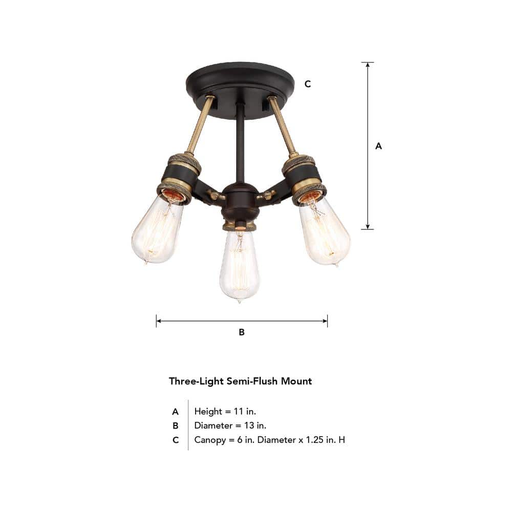 Miles Vintage Bronze 3-Light Industrial Ceiling Light