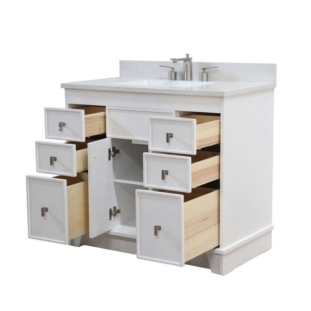 White Solid Wood Freestanding Single Sink Vanity with Quartz Top