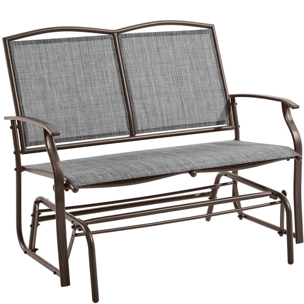 Yaheetech 41.7 in. 2-Person Gray Metal Patio Glider Bench with Steel ...