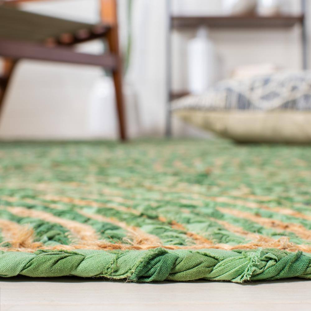 Handmade Green and Natural Geometric Jute Area Rug, 3' x 5'