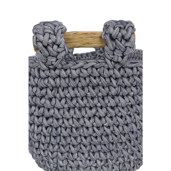 Grey Polyester Bohemian Storage Basket (Set of 2)