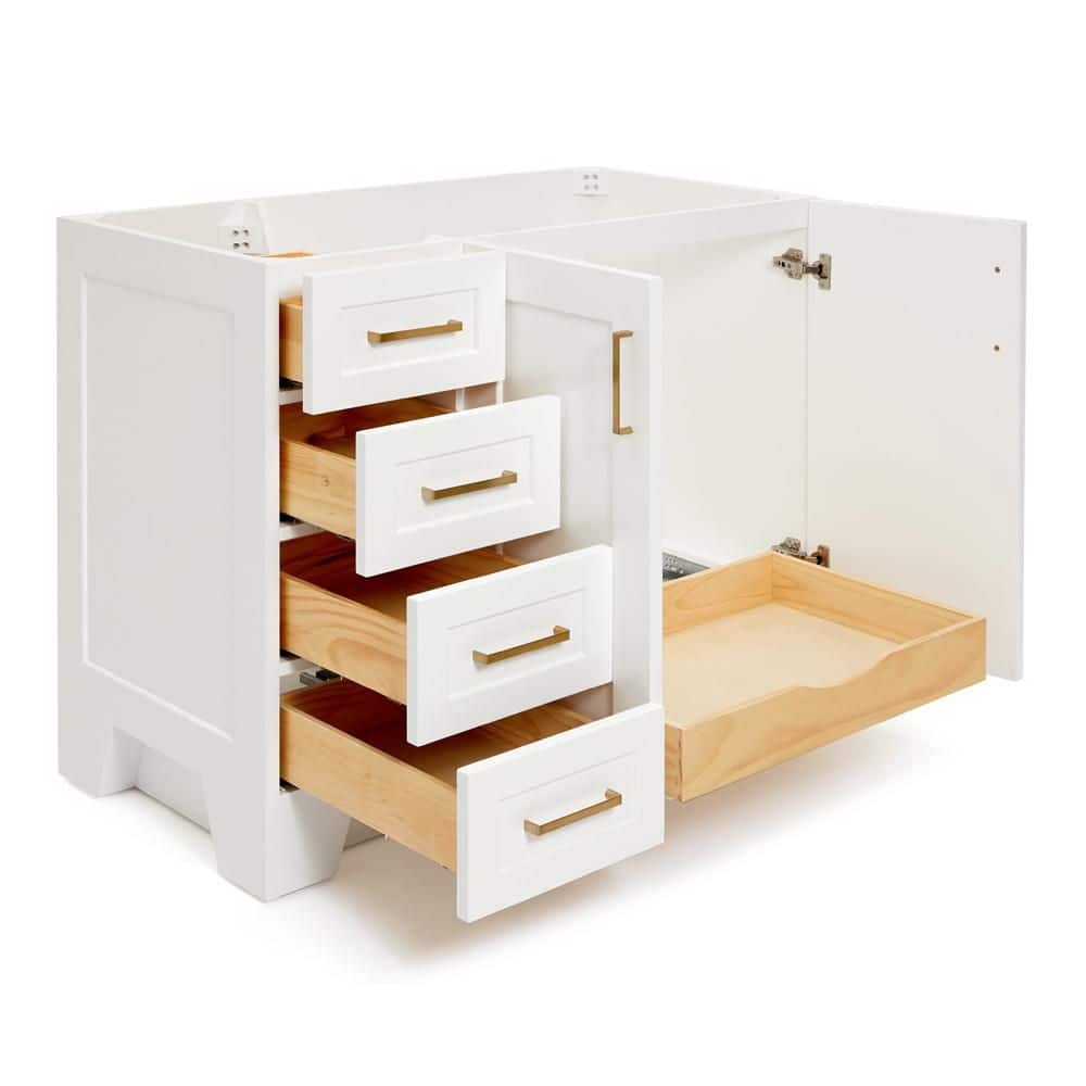 White Wood Freestanding Bathroom Vanity with Brass Hardware, 42 inches