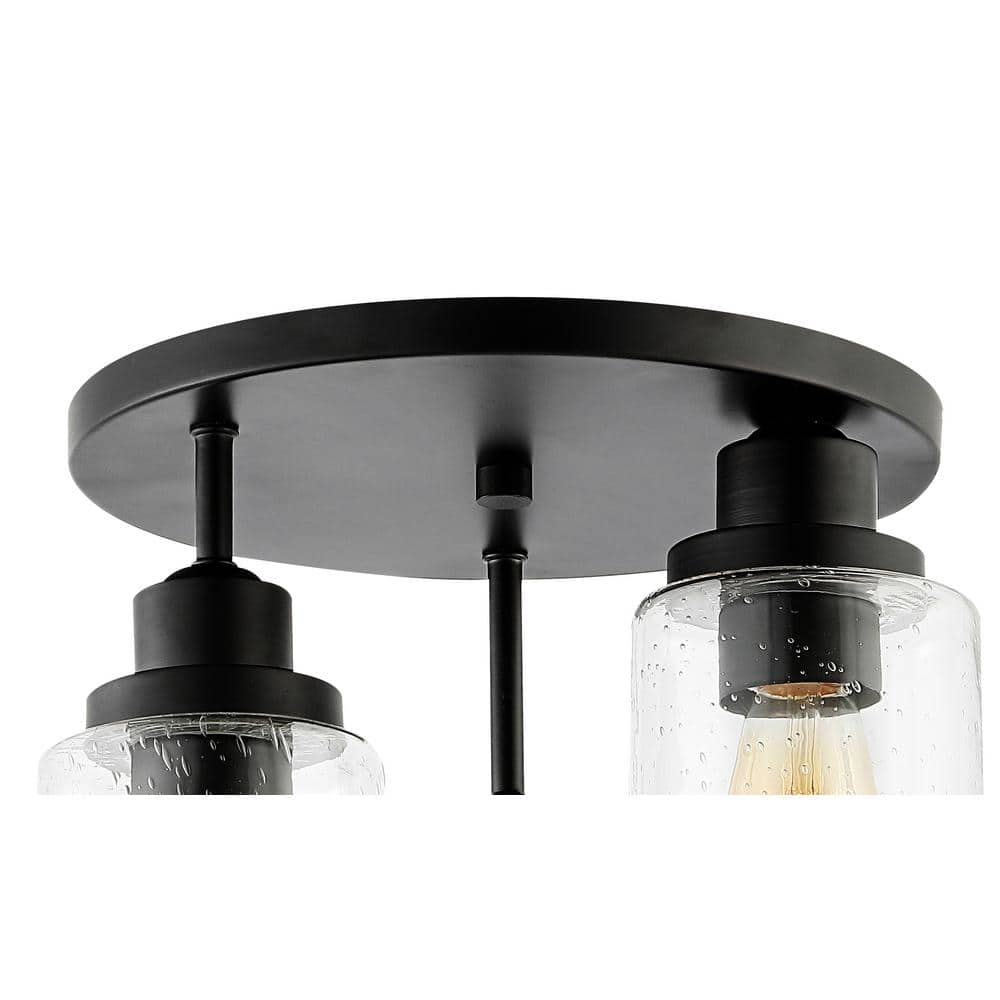 Black Iron and Seeded Glass 3-Light LED Semi Flush Mount