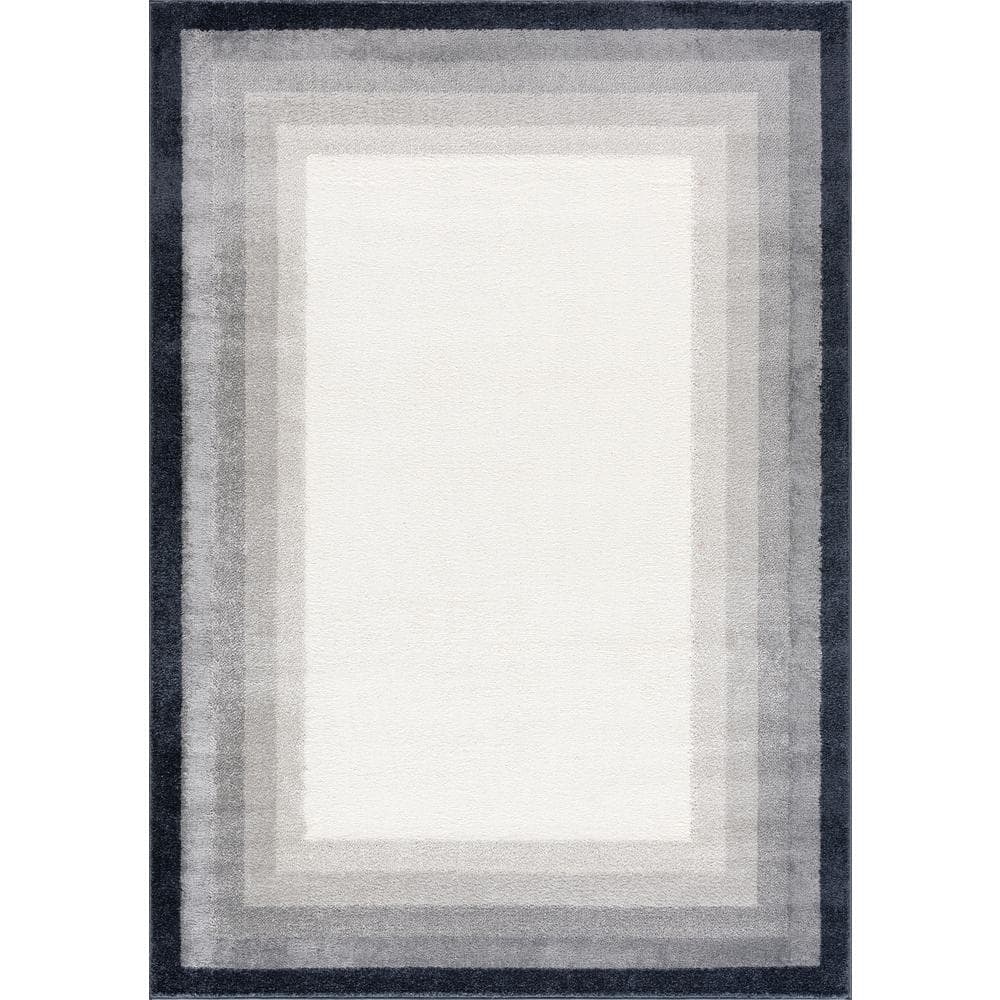 Nuevo Ivory Cream/Grey 8 ft. x 10 ft. Area Rug with Tonal Grey Border