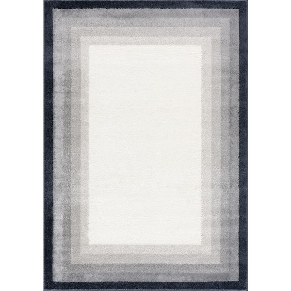 Abani Nuevo Ivory Cream/Grey 8 ft. x 10 ft. Area Rug with Tonal Grey Border