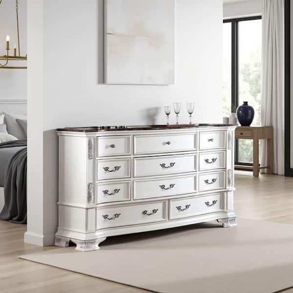 Benjara Prio White 11-Drawer 68 in. Wide Dresser without Mirror
