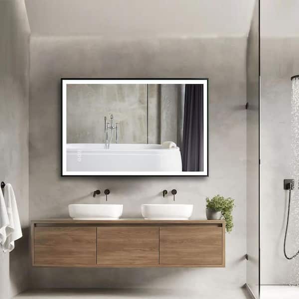 UKISHIRO Depp 36 in. W x 24 in. H Rectangular Steel Framed Dimmable Wall Mount Bathroom Vanity Mirror in Black
