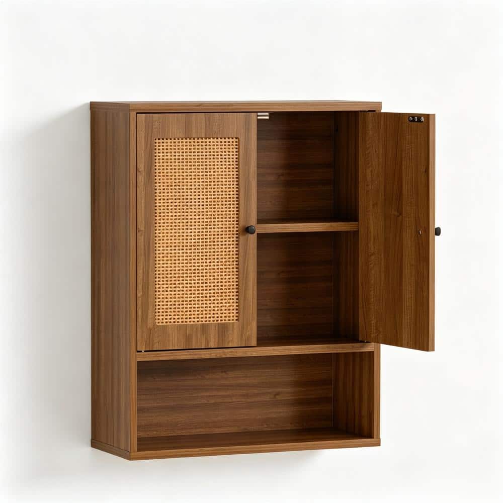 19 in. W x 24 in. H Brown Wall Mounted Medicine Cabinet without Mirror with Rattan Double Doors and 3 Tiers price history on PriceWatchPro