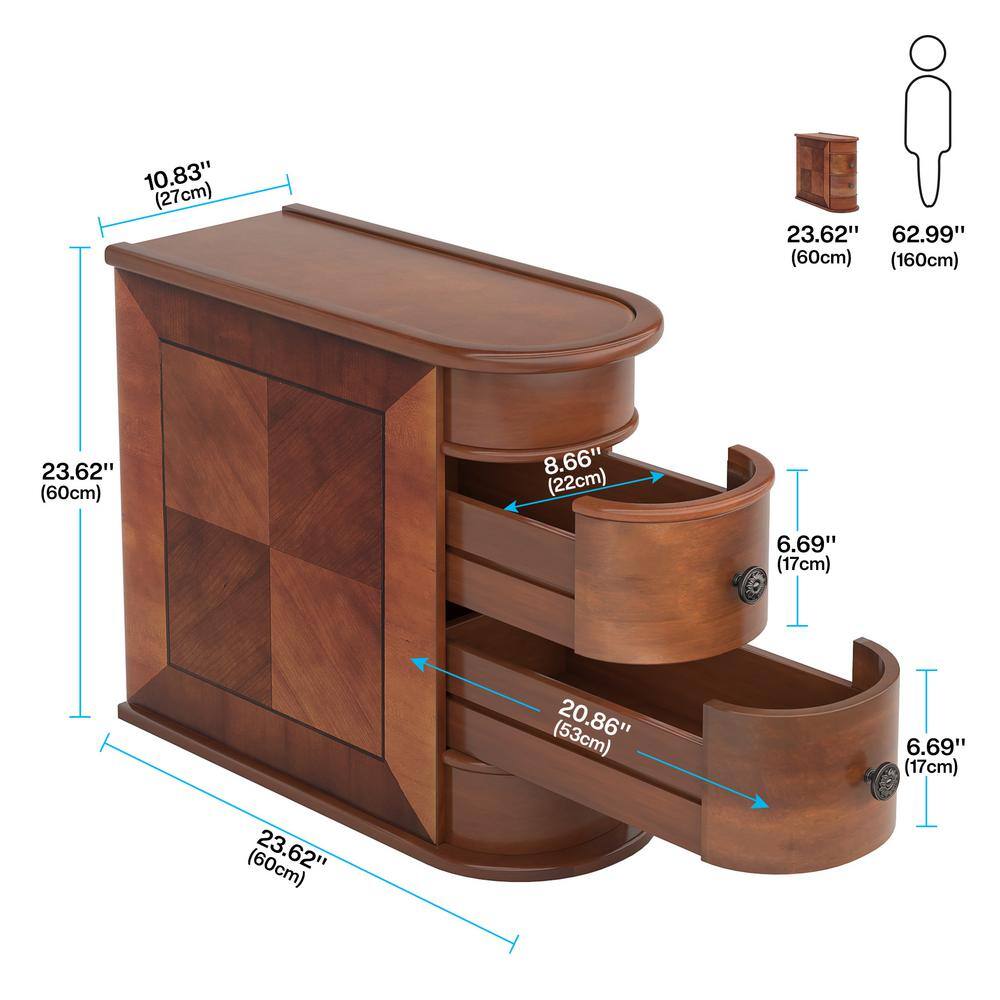 Kerlin 23.6 in. Walnut Rectangular Wood End Table 2-Drawer Narrow Side Table, No Assembly Required, Finished Back - thumbnail 7