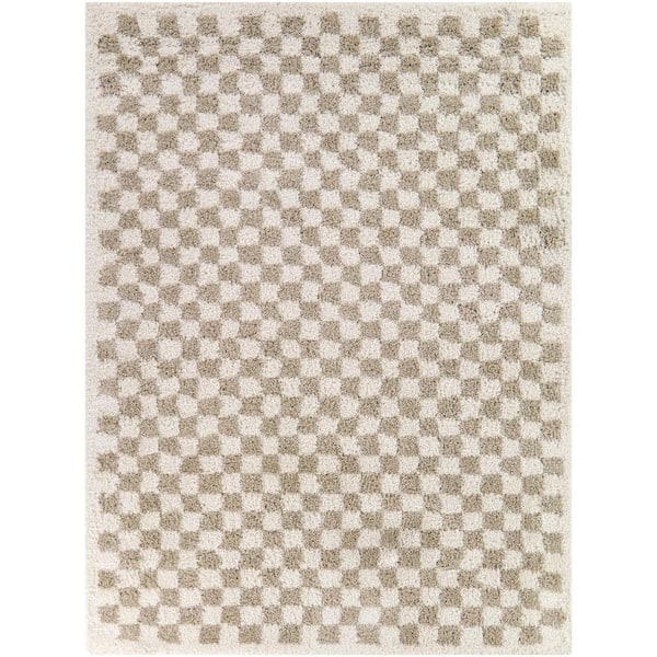 Covey Beige 9 ft. x 12 ft. Checkered Shag Area Rug