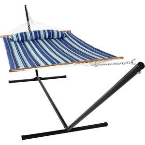 10-1/2 ft. Quilted Fabric Hammock with 15 ft. Hammock Stand in Catalina Beach
