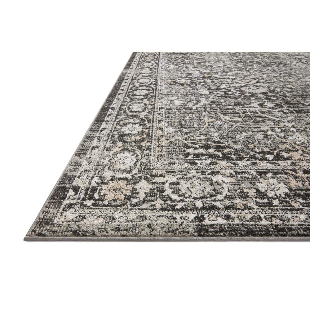 Odette Black and Silver Floral Motif Low Pile Area Rug