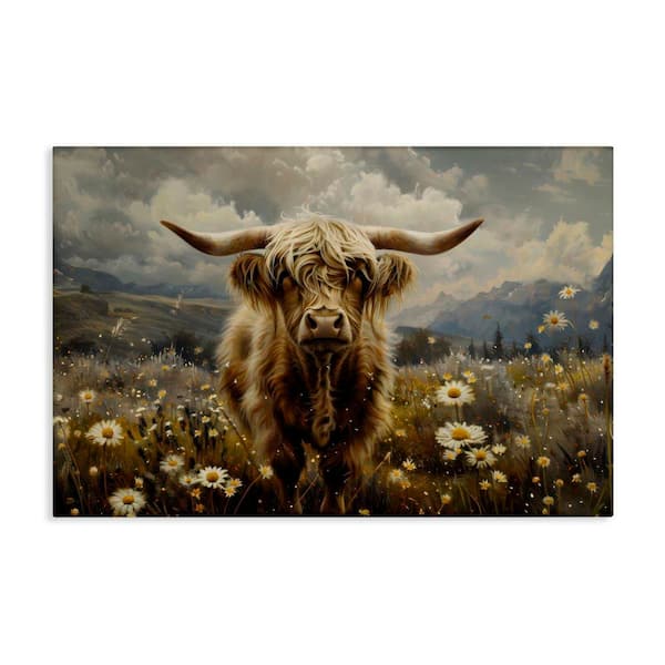 Stupell Industries Cattle in Daisy Field by LSR Design Studio Unframed Animal Graphic Art Print 30 in. x 45 in.