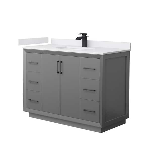 Wyndham Collection Strada 48 in. W x 22 in. D x 35 in. H Single Bath Vanity in Dark Gray with White Cultured Marble Top