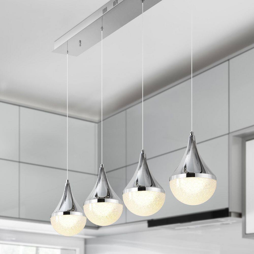 Elena Teardrop Chrome 47" LED Linear Pendant with Frosted Shade