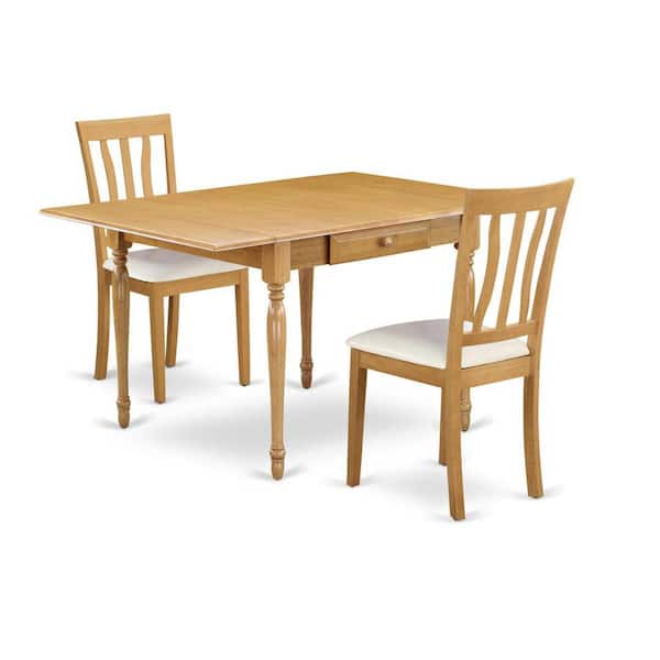 East West Furniture 3-Piece Natural Brown Oak Finish Solid Wood Top with Dropleaf Dining Table Set