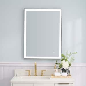 24 in. W x 32 in. H Rectangular Framed Anti-Fog Wall Mount LED Bathroom Vanity Mirror with Light in Matte Black,Dimmable