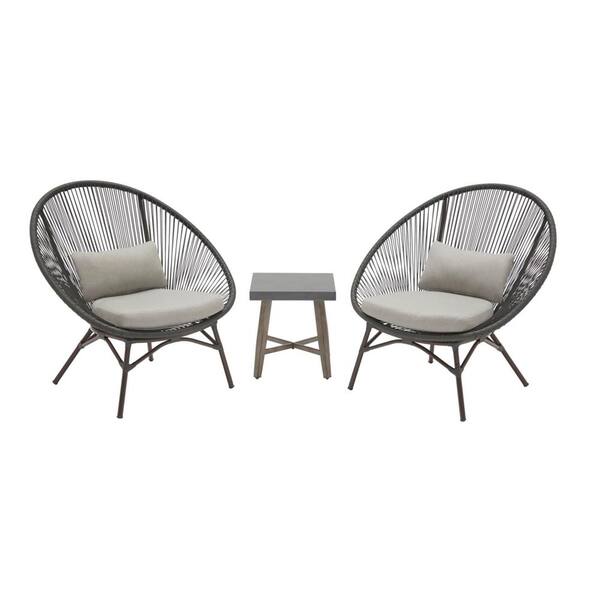 Stylewell Dark Gray 3 Piece Steel Papasan Rope Outdoor Patio Conversation Seating Set With Cushion Frs50095 St The Home Depot Stylewell Dark Gray 3 Piece Steel, Papasan Outdoor Furniture