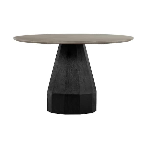 Benjara Gray and Black Concrete Round 47 in. Pedestal Base Dining Table Seats 4