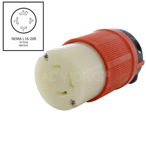 AC WORKS NEMA L16-20R 3-Phase 20A 480V 4-Prong Locking Female